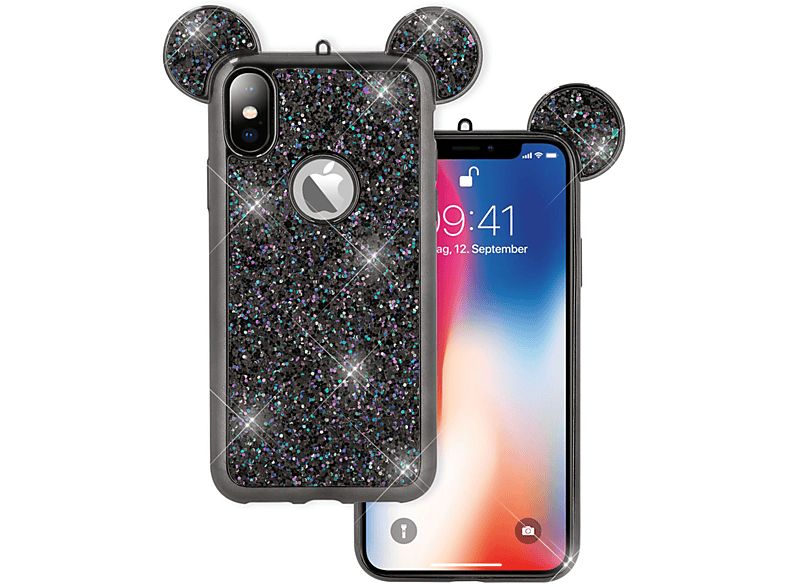 Silikon Backcover, X Glitzer NALIA Schwarz XS, iPhone iPhone Mouse-Look Apple, Hülle,