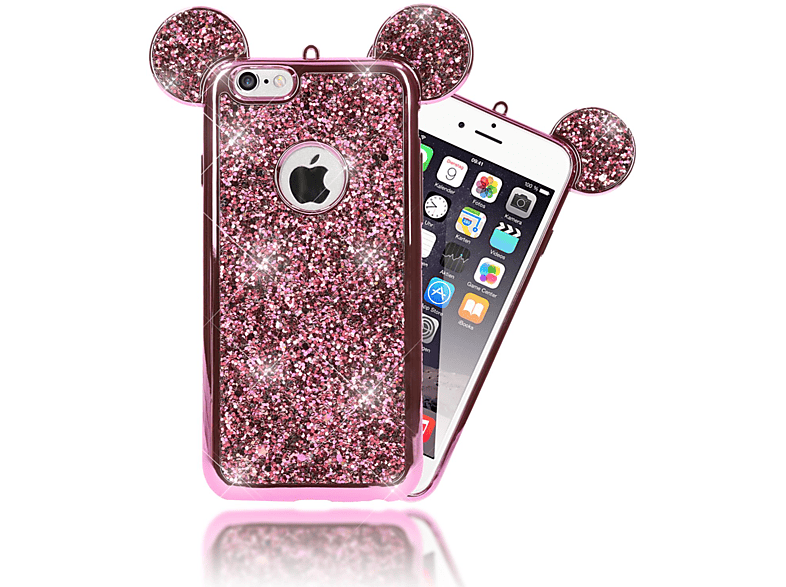 NALIA Glitzer Mouse-Look Silikon Hülle, Backcover, Apple, iPhone 6 iPhone 6s, Pink