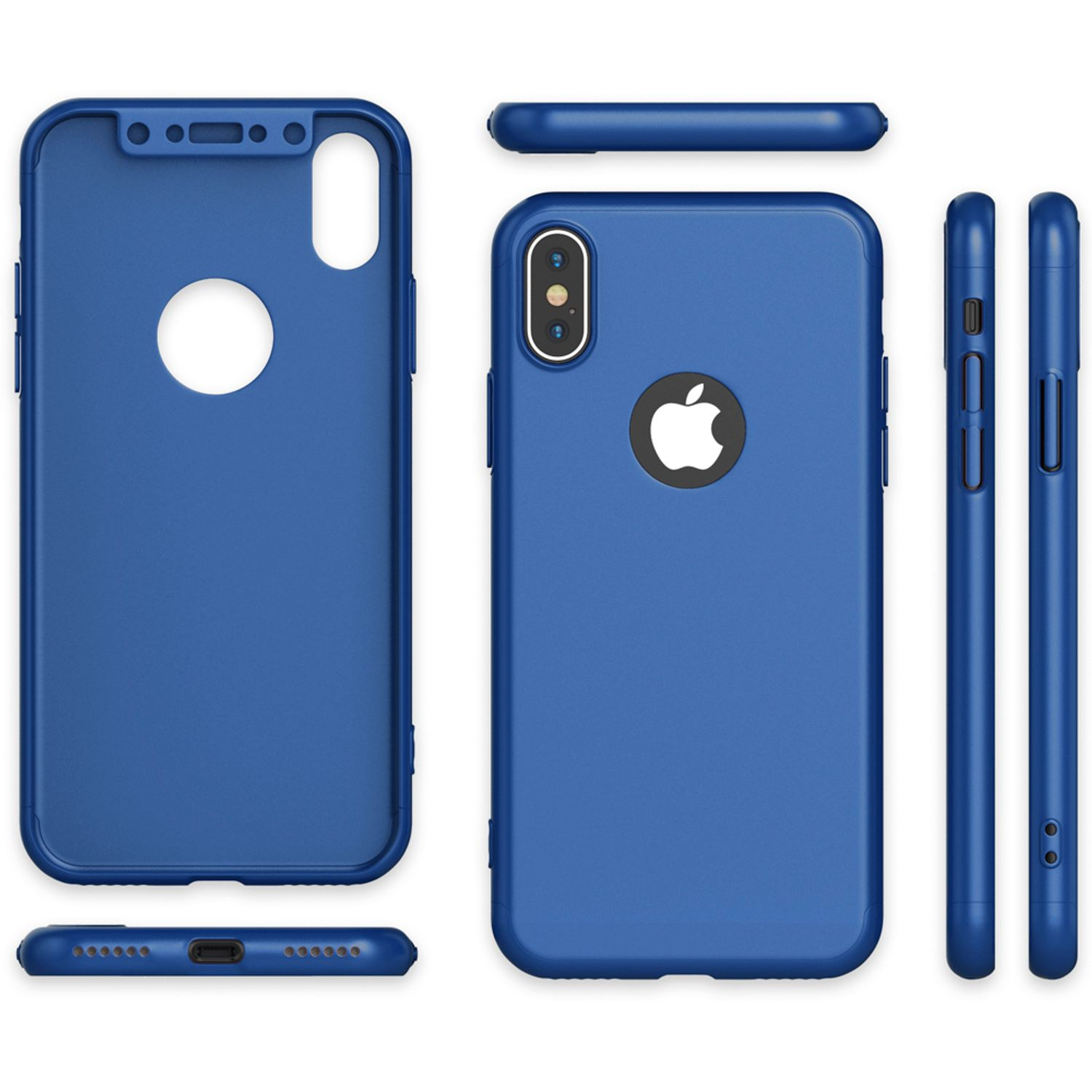 NALIA 360 Grad Hülle, Backcover, X iPhone Apple, Blau iPhone XS