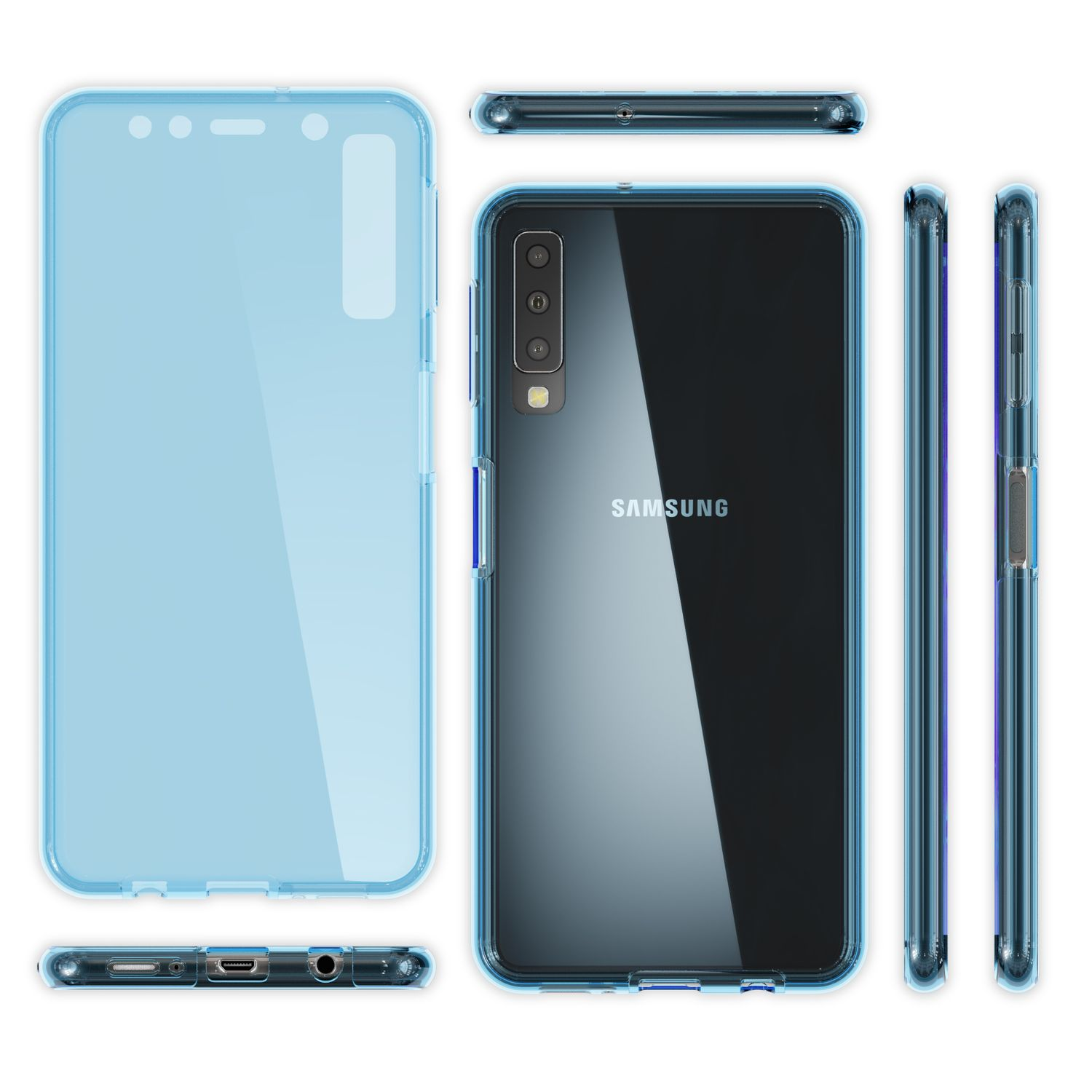 NALIA Klare Blau Galaxy Grad 360 Hülle, A7 Backcover, (2018), Samsung, Silikon