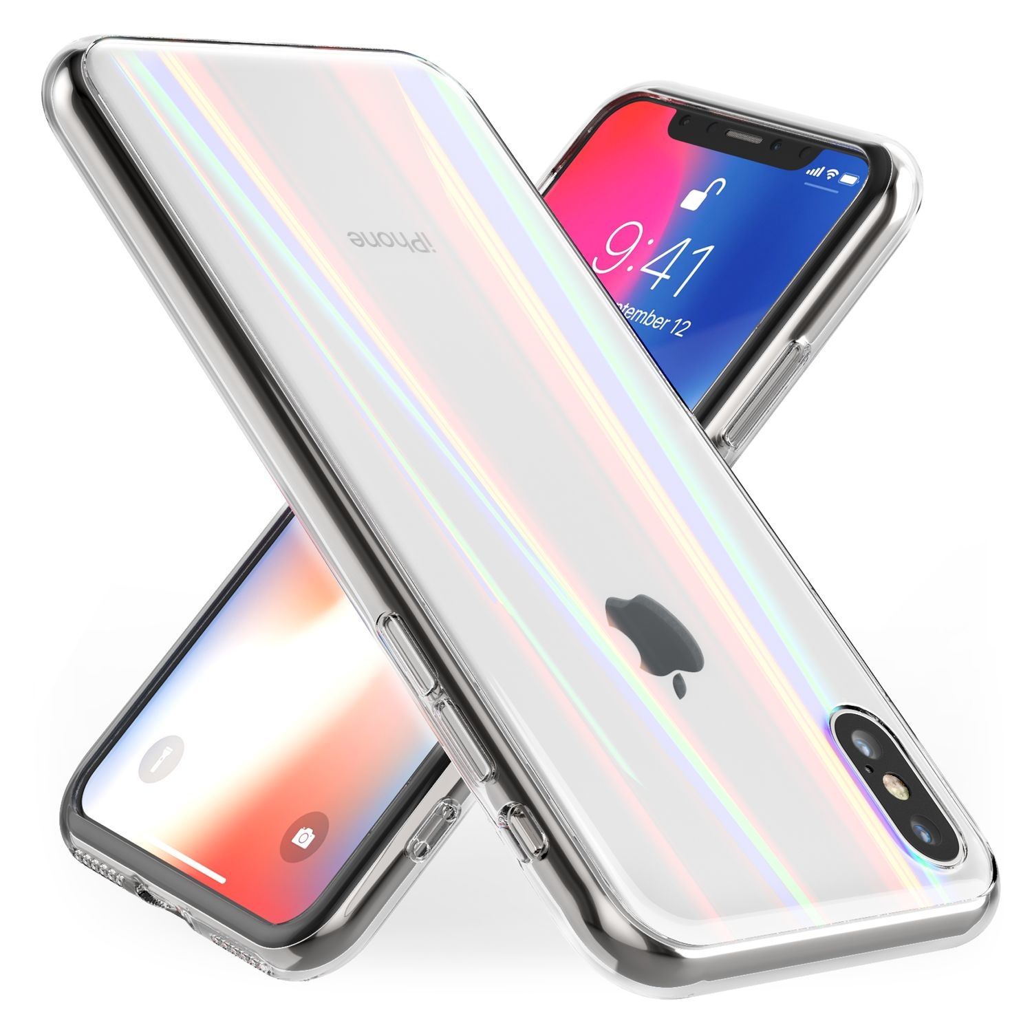 NALIA Klare Hartglas Hülle Regenbogen X Backcover, XS, iPhone Effekt, Transparent iPhone Apple