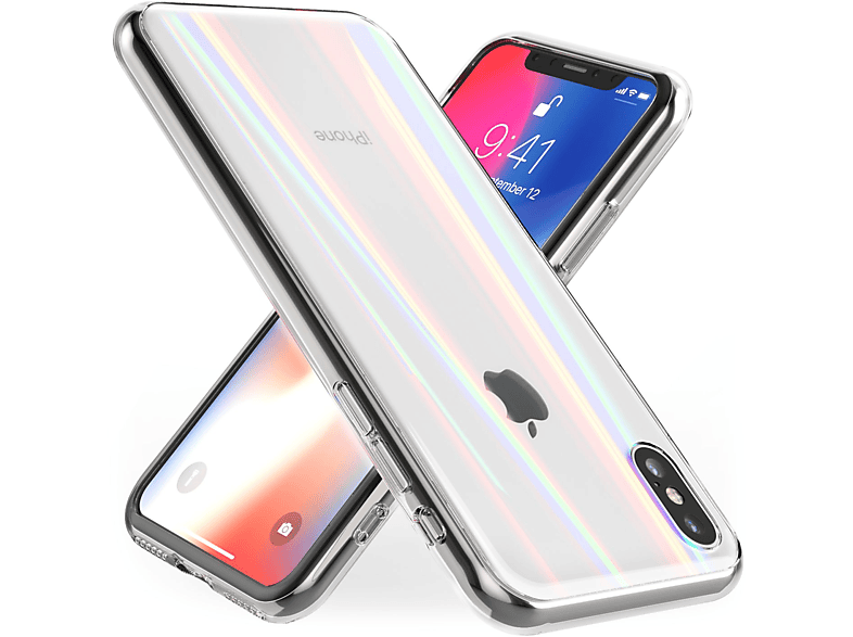 Klare Regenbogen Apple, iPhone Hartglas Effekt, NALIA Hülle Transparent Backcover, XS Max,