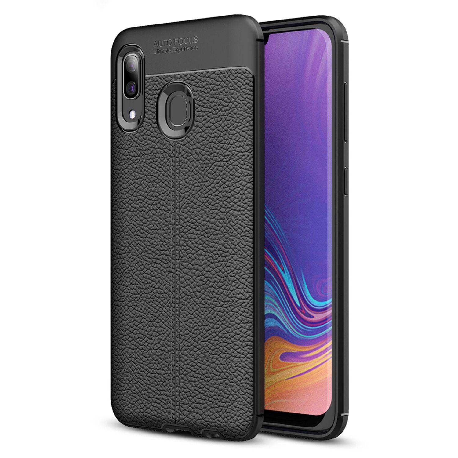 NALIA Leder-Look Silikon Galaxy A40, Hülle, Samsung, Schwarz Backcover