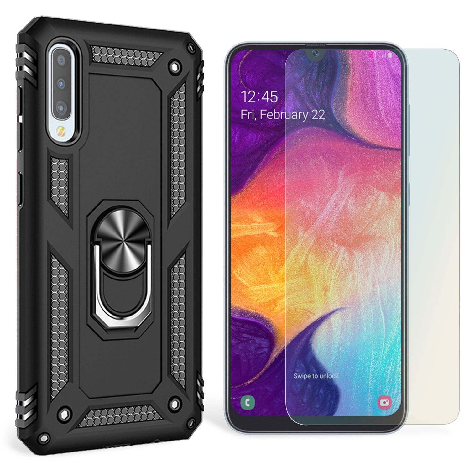 NALIA Stoßfeste Galaxy A50, Backcover, Ring Hülle, Samsung, Military-Style Schwarz