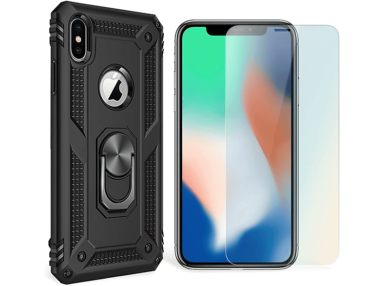 NALIA Stoßfeste Military-Style Ring Hülle, Backcover, Apple, iPhone XS Max, Schwarz
