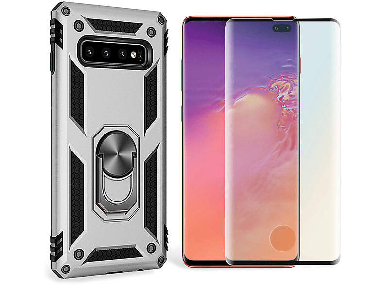 Plus, Samsung, Backcover, Stoßfeste S10 Hülle, Military-Style Ring NALIA Galaxy Silber