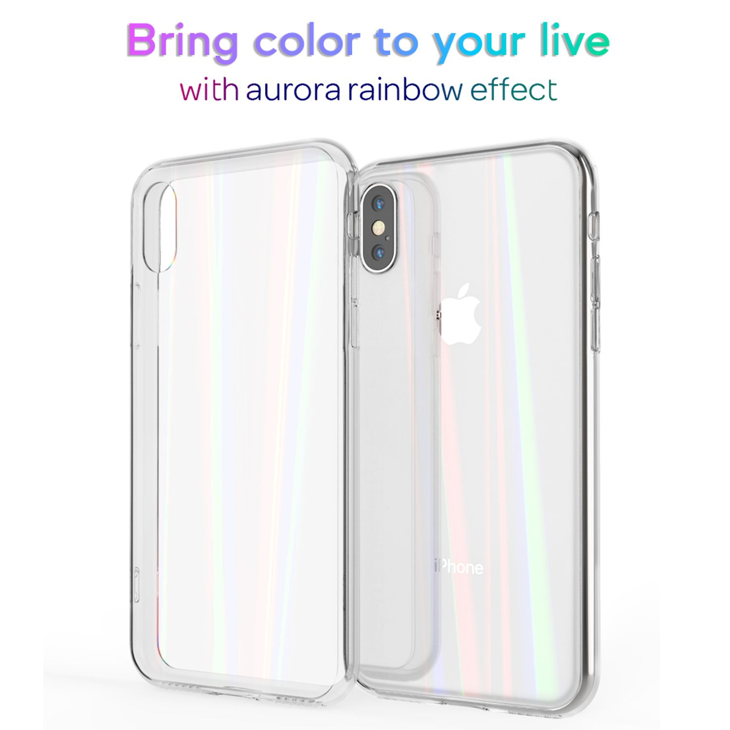 XS, Hartglas Backcover, Klare Transparent Hülle iPhone NALIA Apple, X Effekt, Regenbogen iPhone