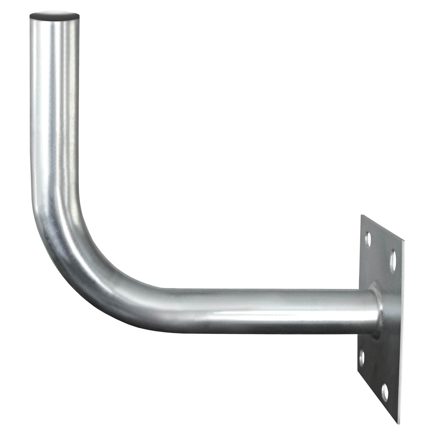 Silberner Metall-Montagewinkel für eine Antenne, mit rechtwinkliger Biegung und Montageplatte.