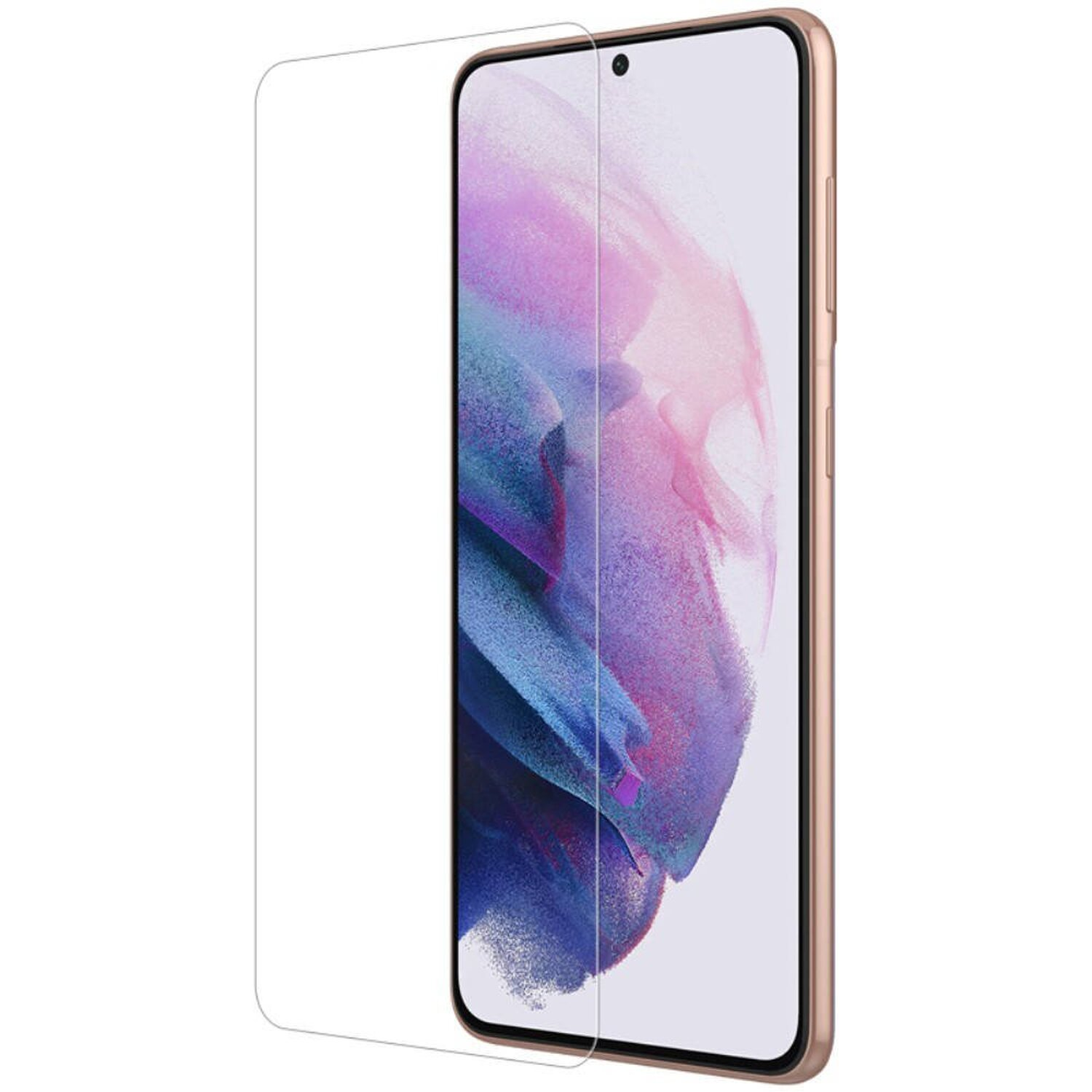 Smartphone mit angebrachter Displayschutzfolie, zeigt ein Telefon mit goldenem Rahmen.