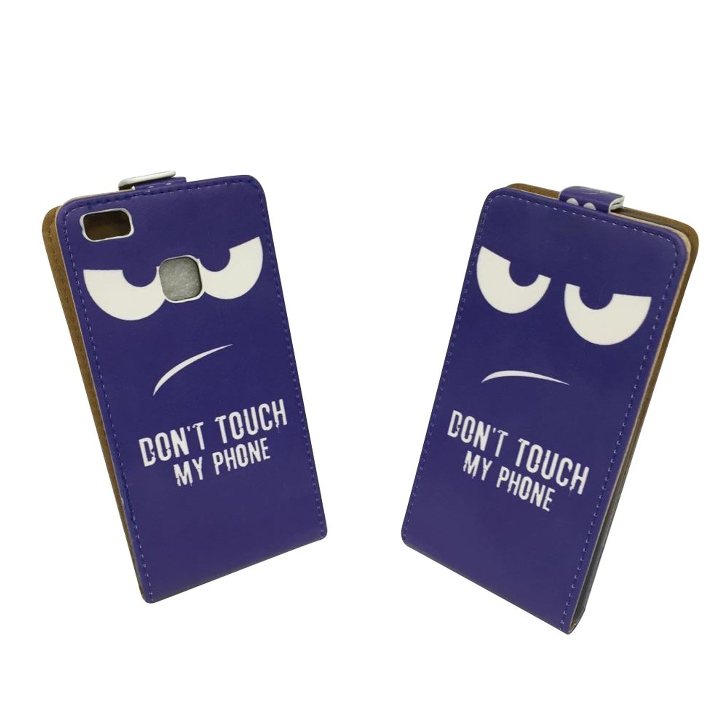 Zwei Handyhüllen mit wütenden Gesichtern und dem Text „DON'T TOUCH MY PHONE“.