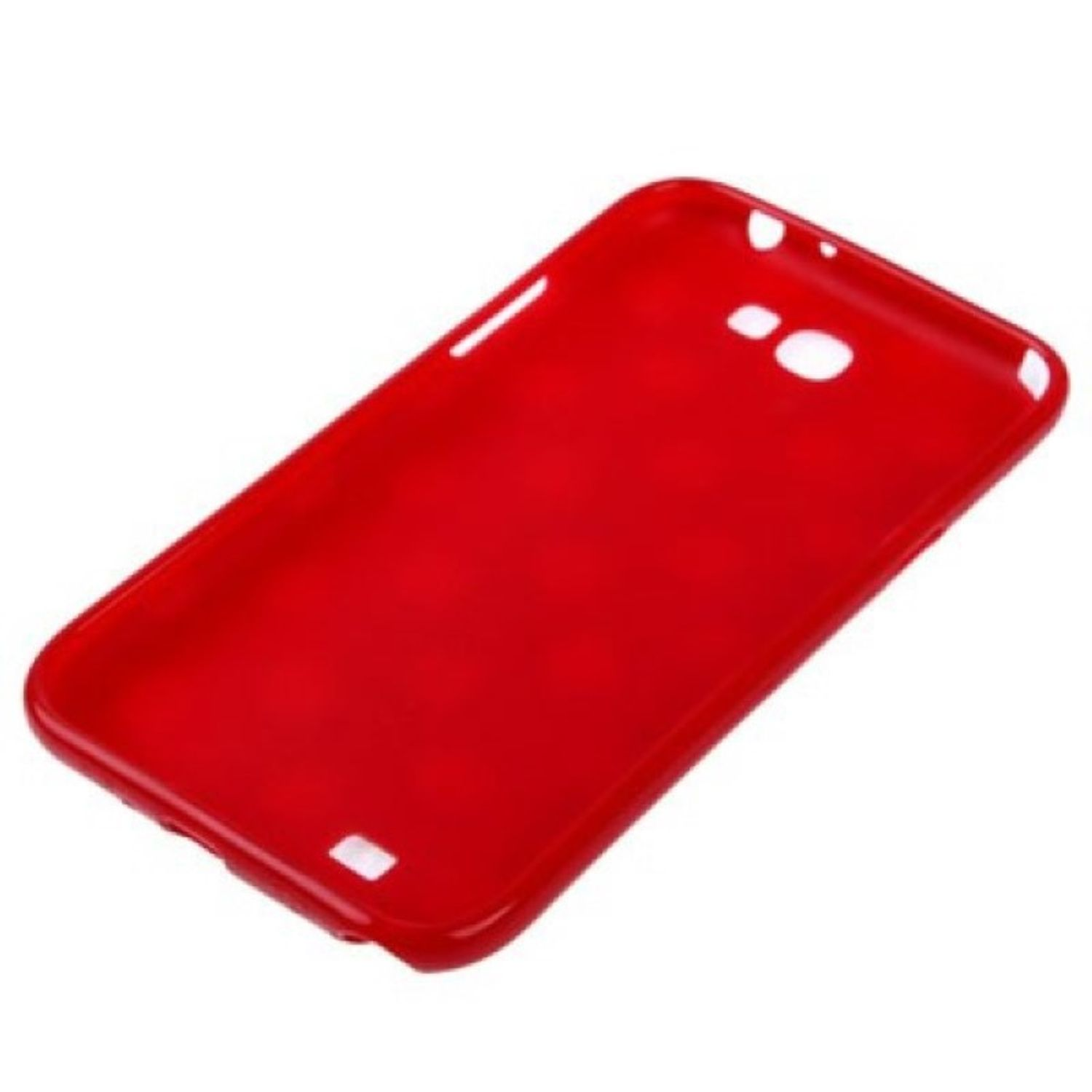 Eine rote Handyhülle mit glatter Oberfläche wird gezeigt. Die Hülle ist leer und das Design ist einfach.