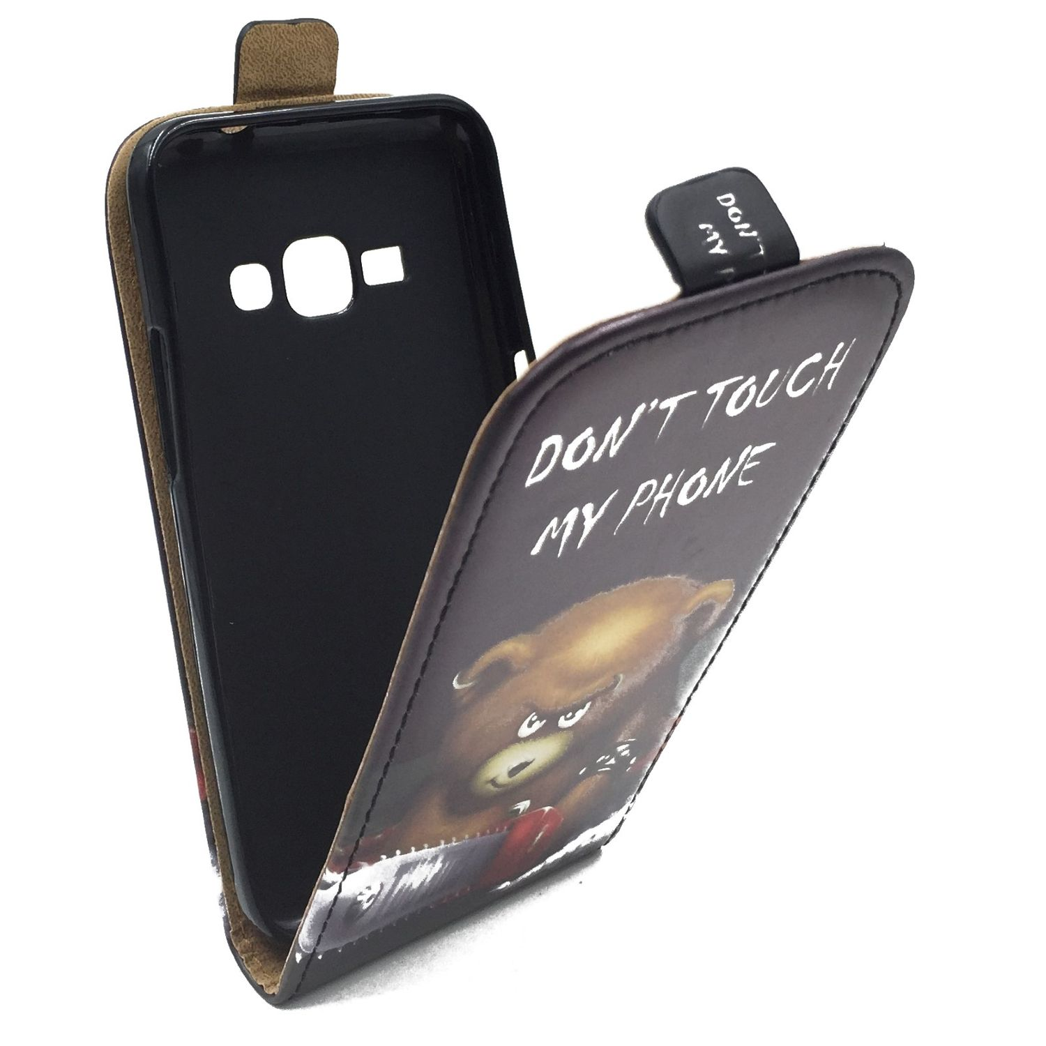 Handyhülle mit einem Cartoon-Bär-Design und dem Text "DON'T TOUCH MY PHONE".