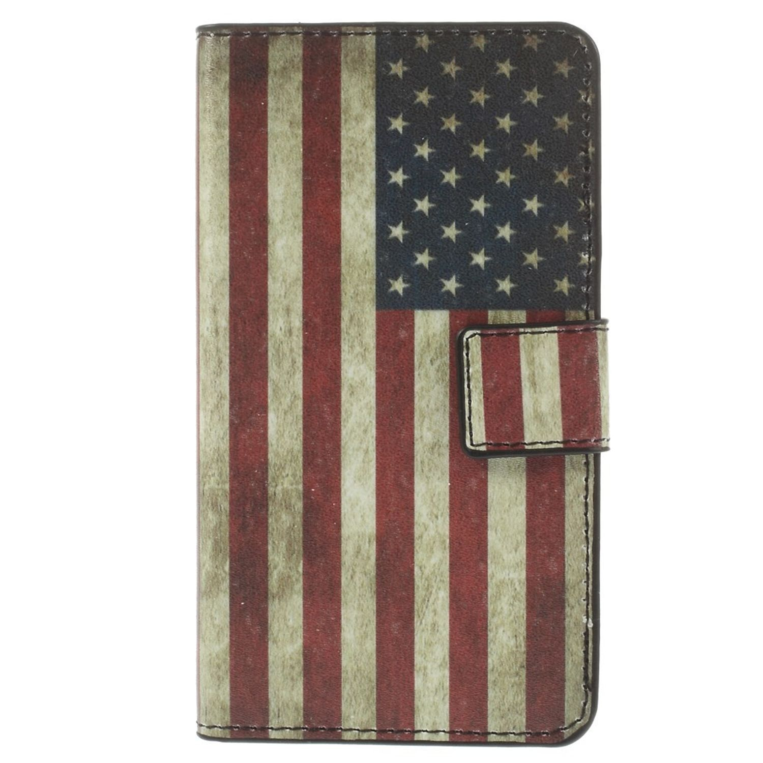 Handyhülle im Design der amerikanischen Flagge. Sie ist aufgeklappt.