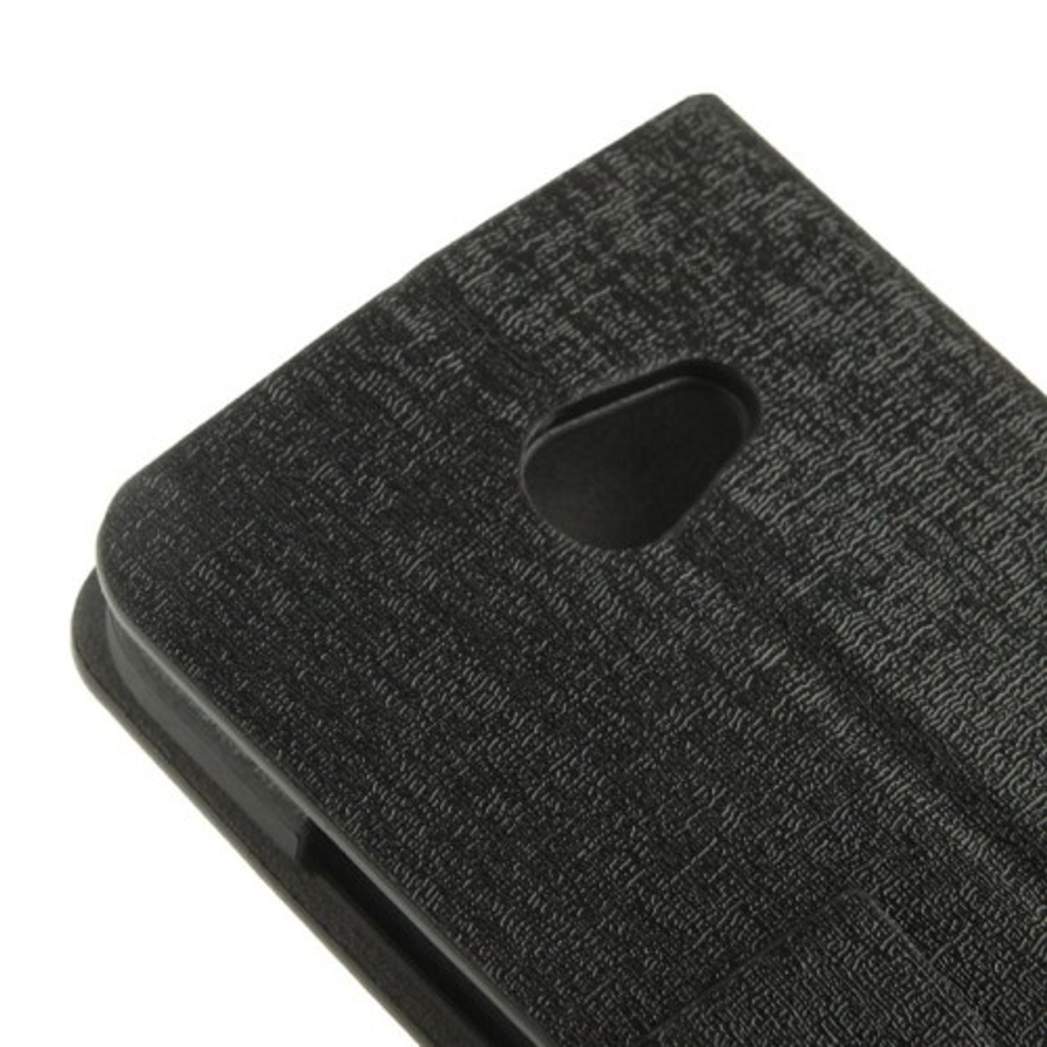 Schwarze Handyhülle mit strukturierter Oberfläche. Die Hülle besteht aus dunklem Material.