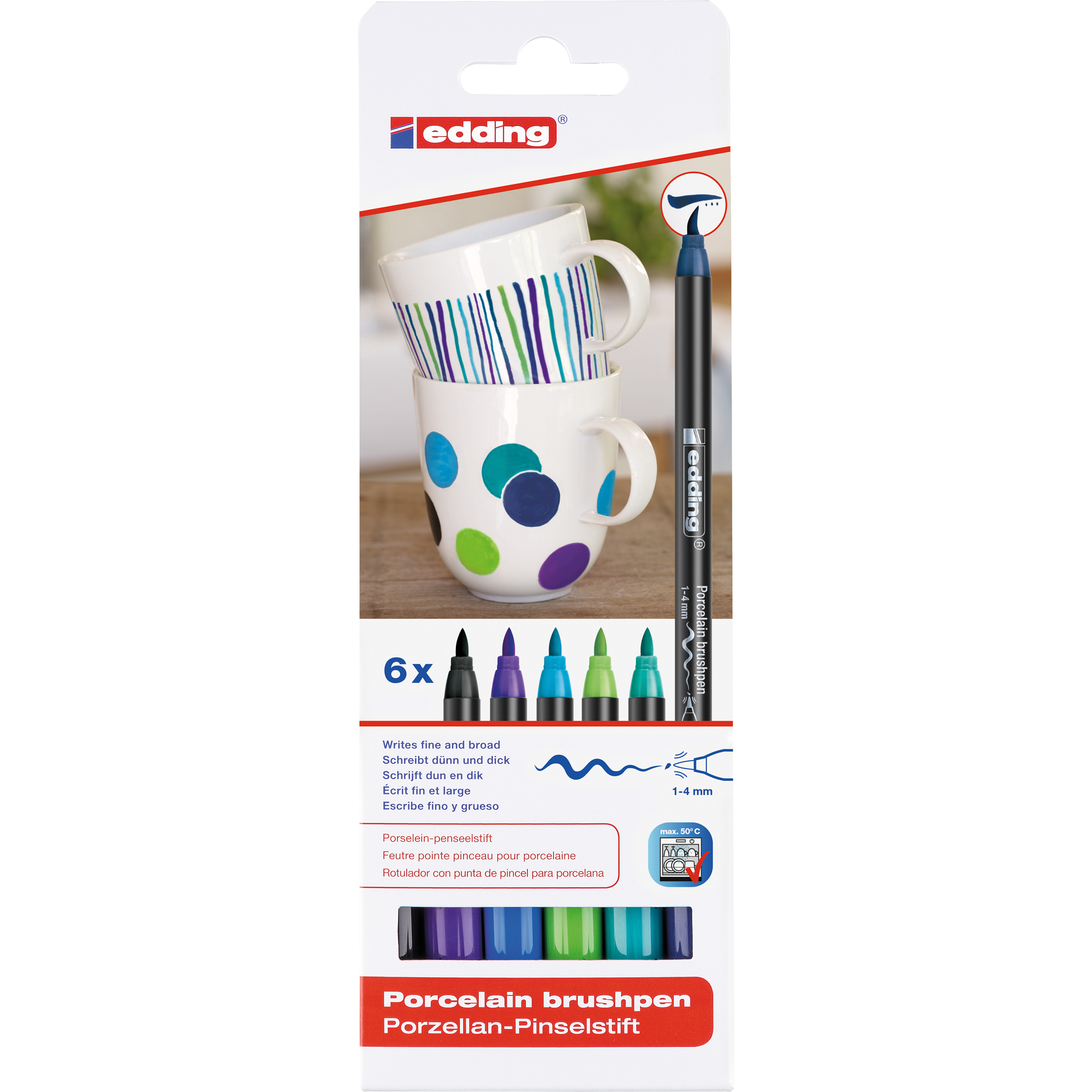 sortiert EDDING cool 6 4200 Porzellan colours St./Pack Porzellanstift, Pinselstift farbig