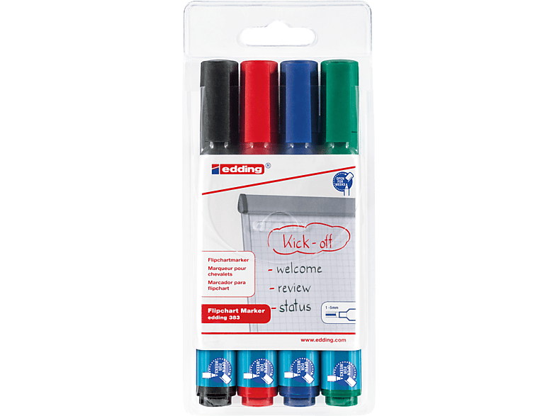 St./Pack. schwarz blau, rot, 1-5mm EDDING grün, sortiert 383 4 Flipchartmarker, Flipchartmarker