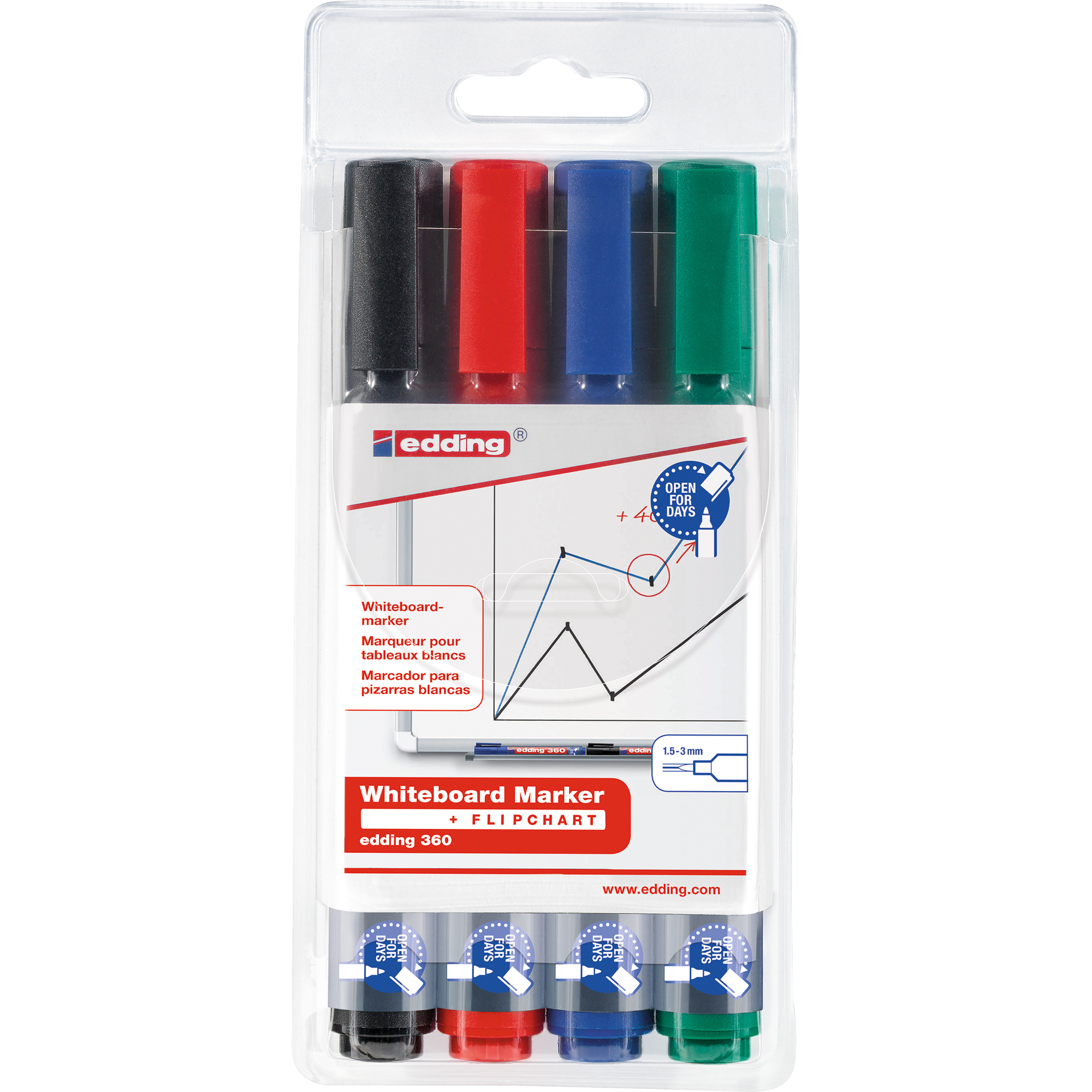 4 rot, Whiteboardmarker-Set blau, Whiteboardmarker, grün, f. 1,5-3,0 mm EDDING schwarz sortier St./Pack
