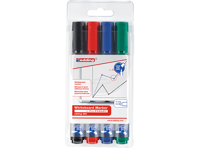 EDDING Whiteboardmarker-Set mm 4 1,5-3,0 St./Pack grün, Whiteboardmarker, rot, schwarz f. sortier blau