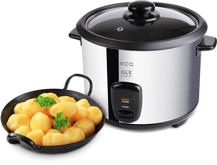 Ryżowar z miską ugotowanych ziemniaków i pietruszki.