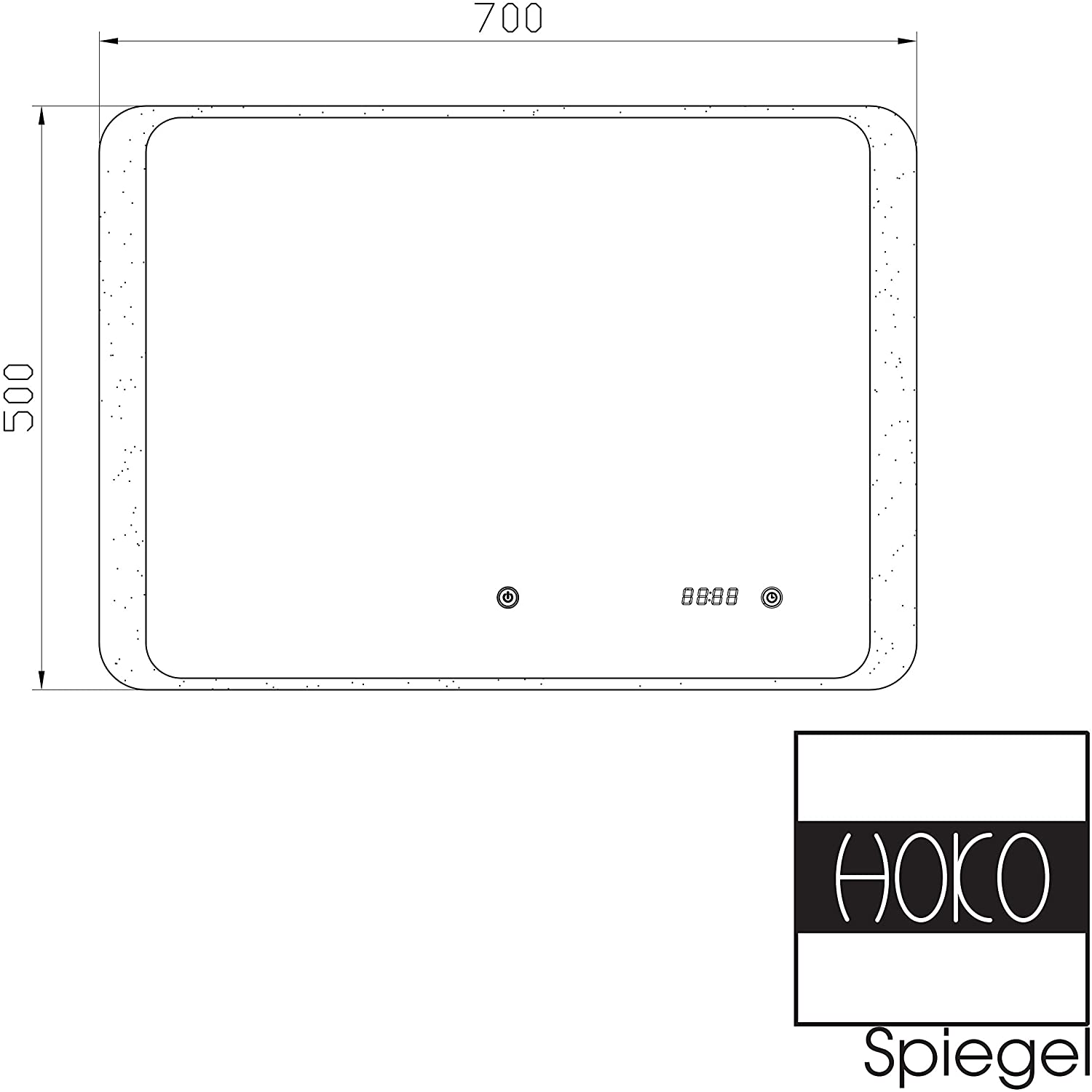 Badezimmerspiegel LED mit HOKO mit Digital Lichtfarbe Kaltweiß 50x70 Uhr Badspiegel cm Uhr