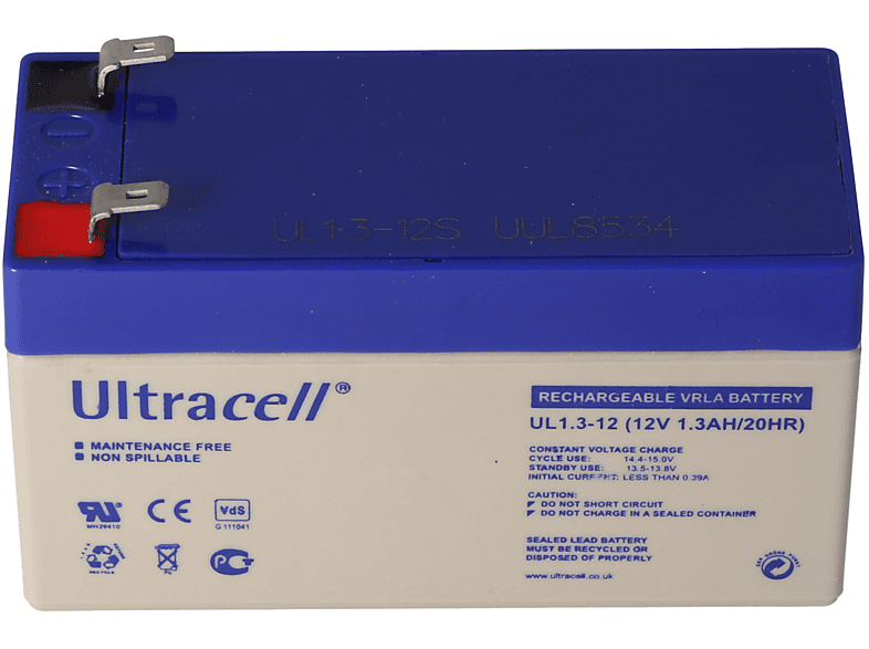 ULTRACELL UL1.3-12 Ultracell Blei Akku 12 Volt, 1,3Ah mit 2 Faston 4,8mm Kontakten Pb - Blei Bleiakku, 1300 mAh