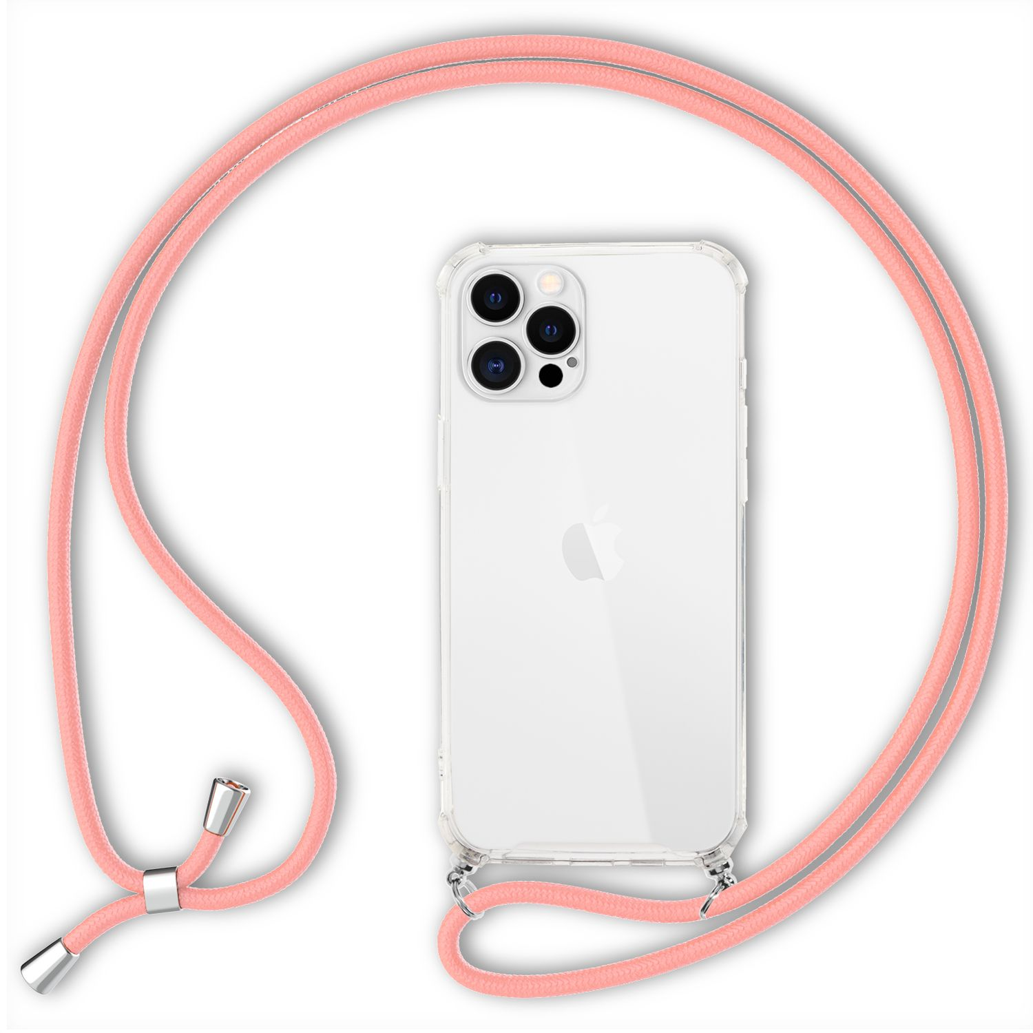 Pink iPhone mit Kette zum Apple, Backcover, Klare 12 Hülle Max, Pro Umhängen, NALIA