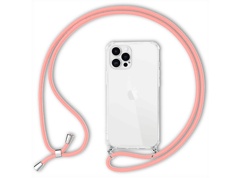 Pink iPhone mit Kette zum Apple, Backcover, Klare 12 Hülle Max, Pro Umhängen, NALIA