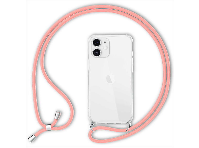 NALIA Klare Hülle mit Kette iPhone Apple, zum Backcover, 12 Mini, Pink Umhängen