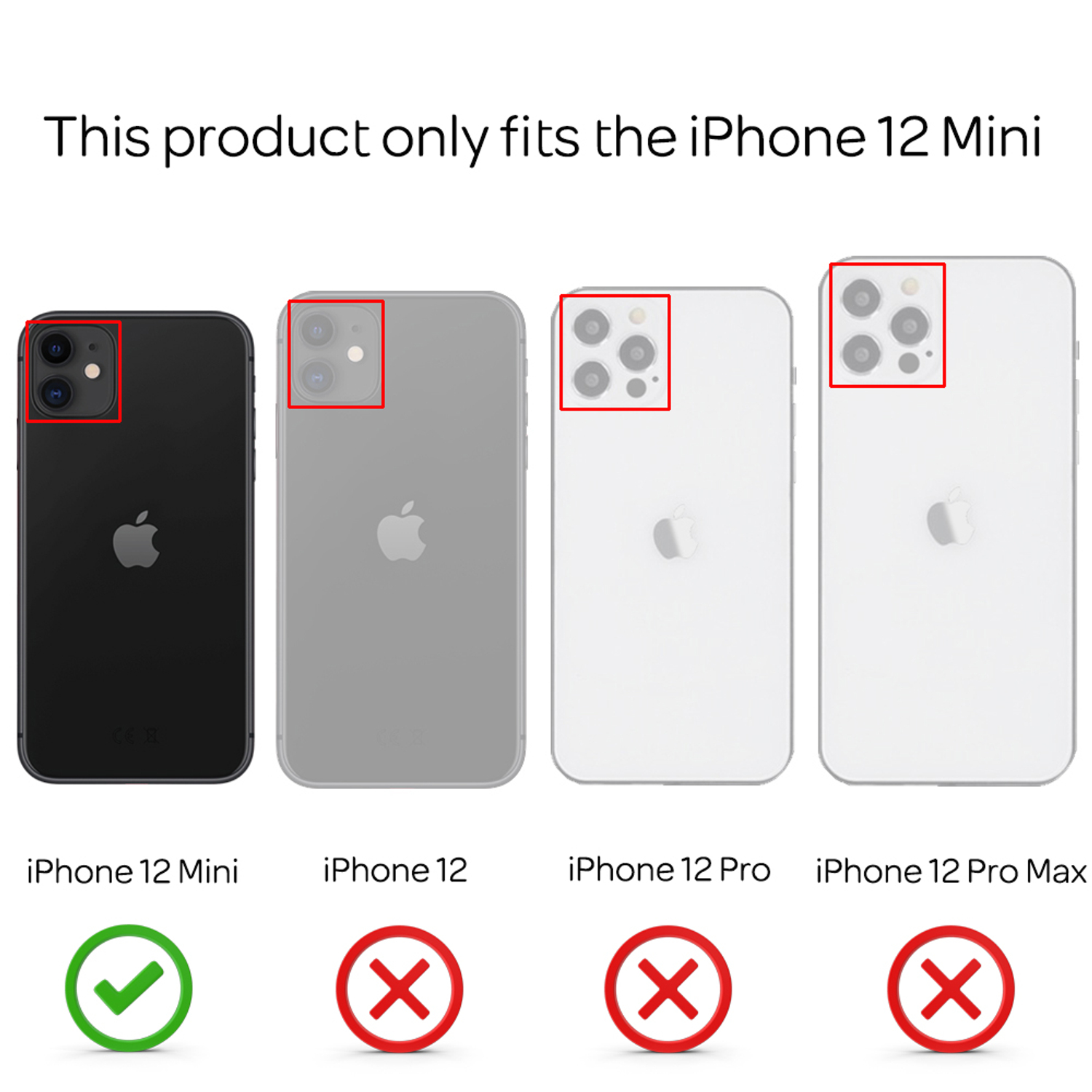 Vier iPhone-Modelle. Das iPhone 12 Mini ist kompatibel, andere nicht.