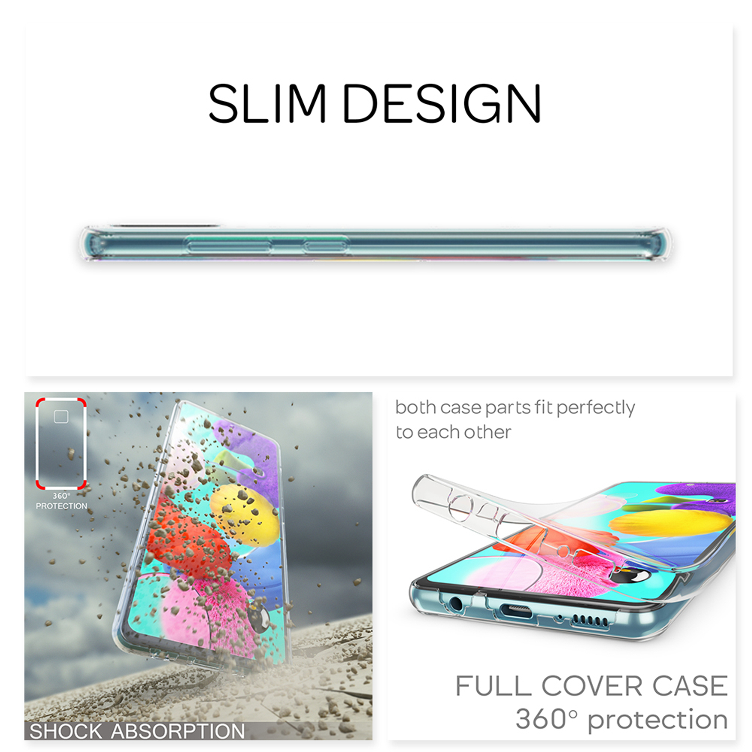 NALIA Klare Samsung, Hülle, 360 Silikon Grad Galaxy Transparent Backcover, A51