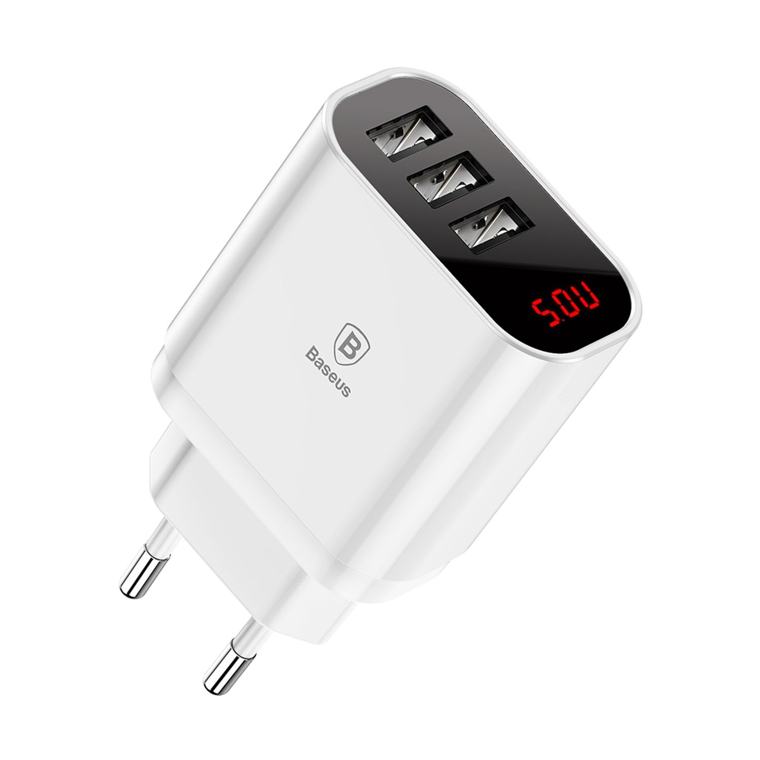 BASEUS LED Anzeige Ladegerät 3-Fach 3.4A Voltmeter USB Universal, Weiß Netzteil