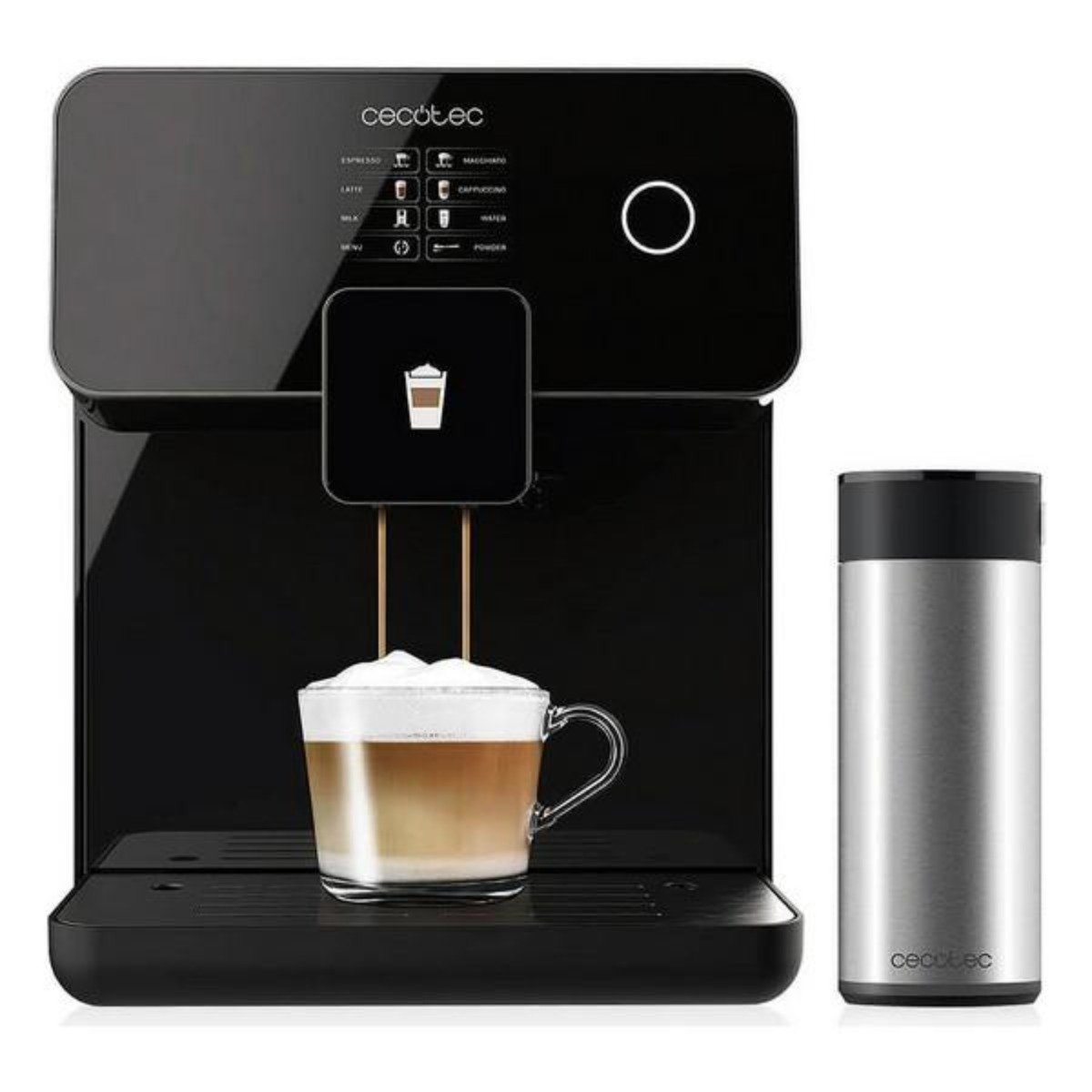 Cafetera Megautomática - Power Matic-ccino 8000 Touch Serie Nera CECOTEC, 1400 W, 0,5 l, 2 tazas, Negro
