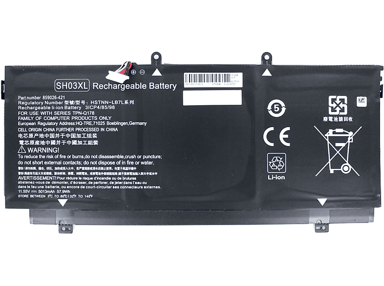 Volt, HP Li-Pol 4900 11.55 mAh SH03XL MOBILOTEC Li-Pol, Akku mit kompatibel Akku,