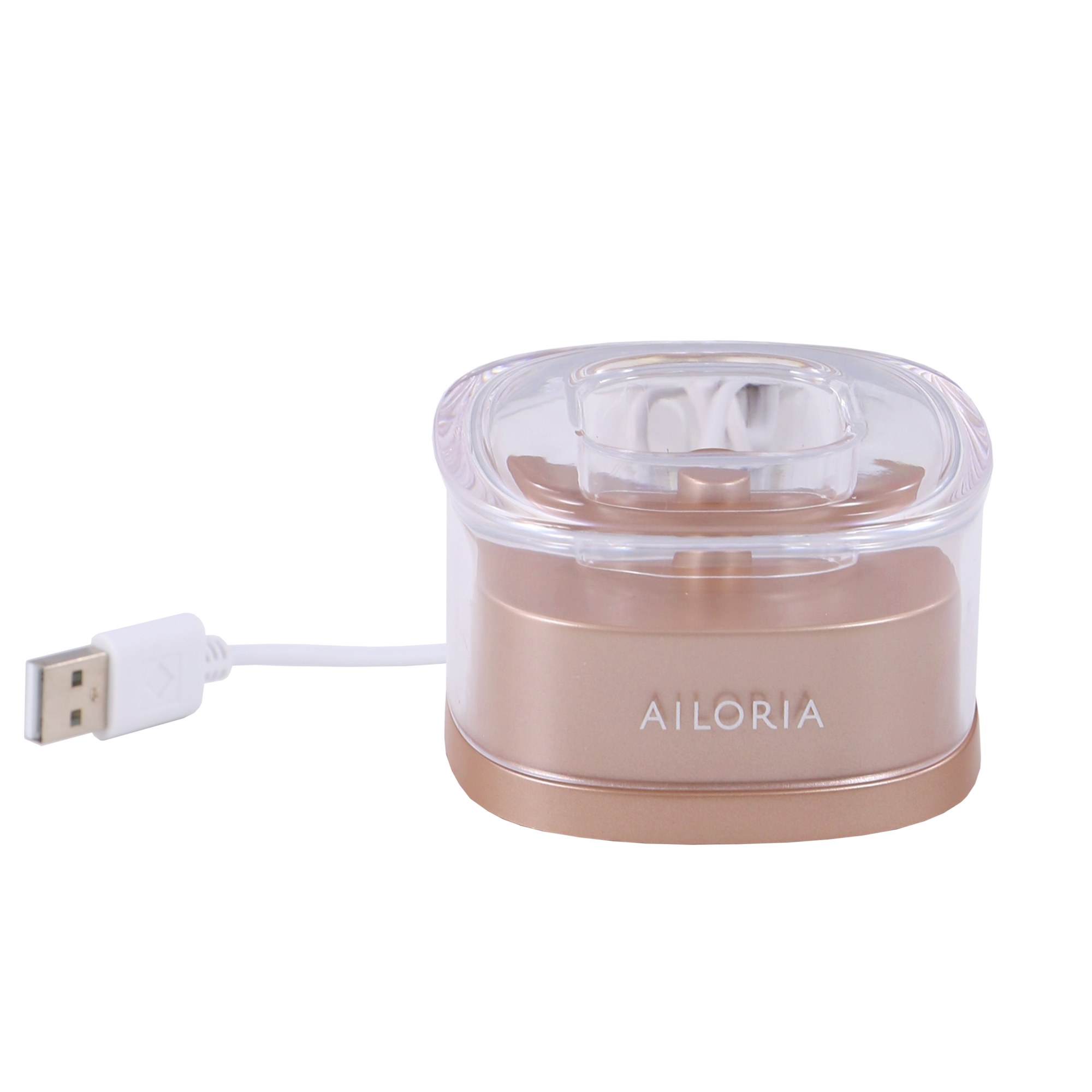 Roségoldenes und klares kabelloses Ladegerät mit USB-Kabel. Marke: AILORIA.