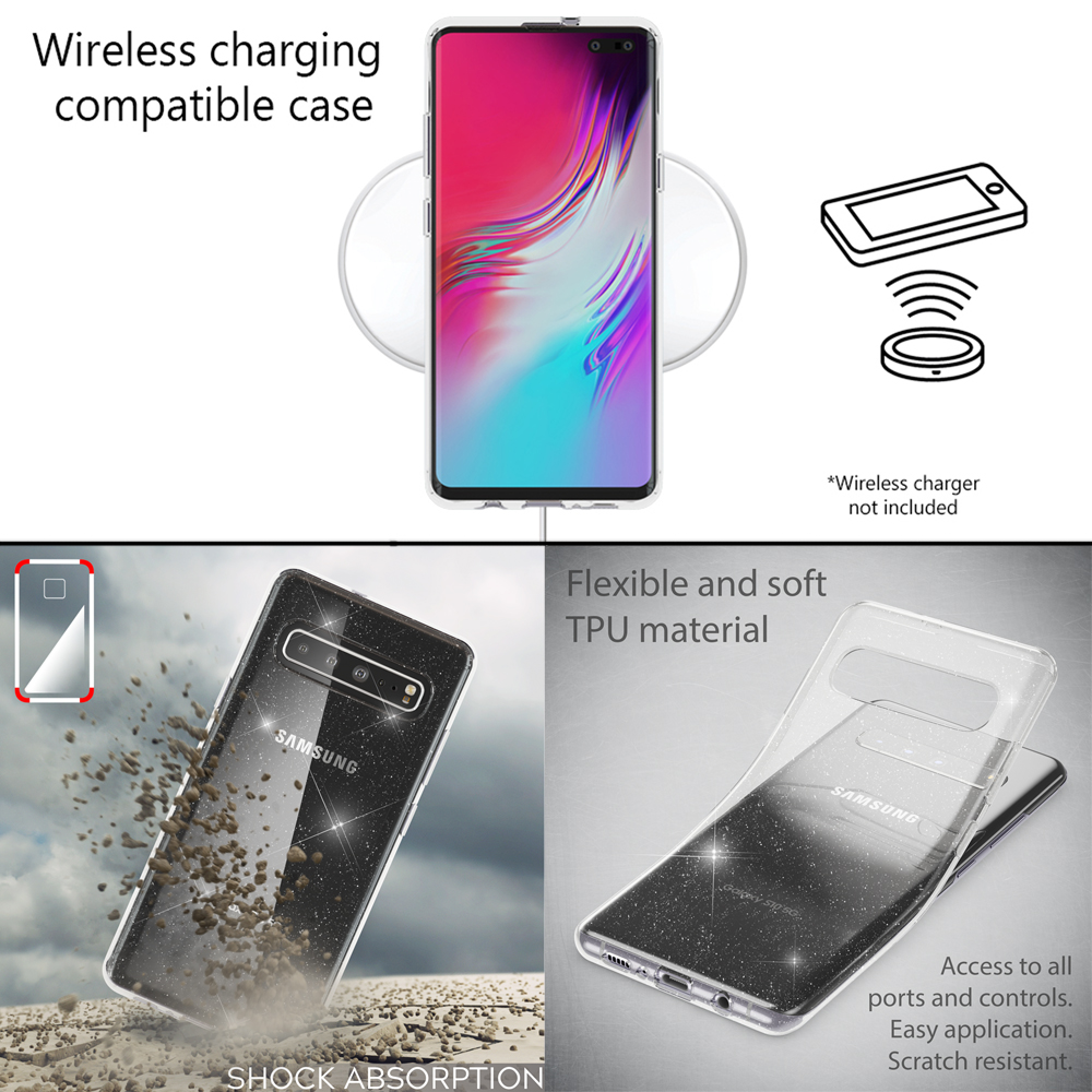 Samsung, Glitzer Silikon S10 Klare 5G, Hülle, Galaxy NALIA Backcover, Transparent