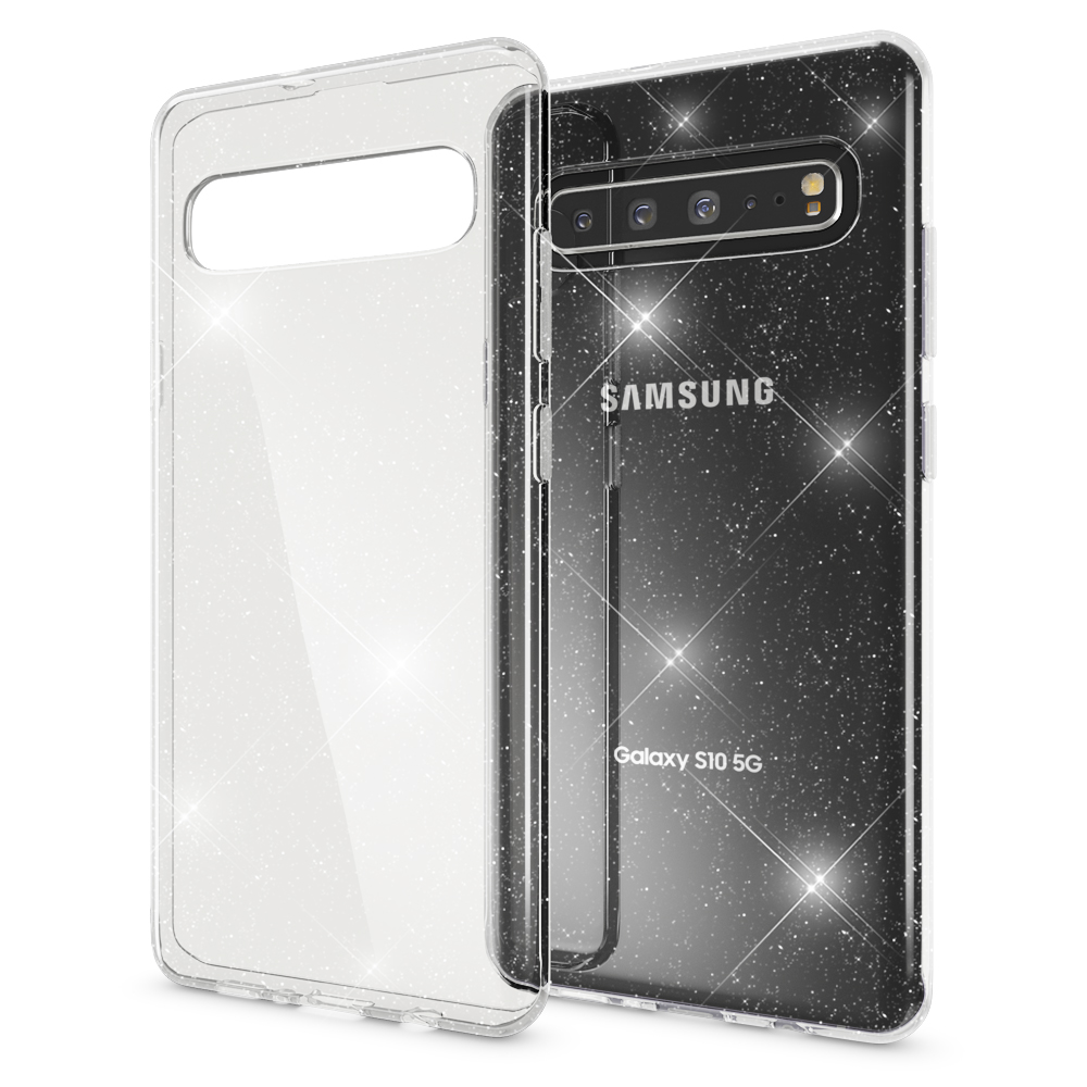 Klare Transparent Glitzer S10 Silikon 5G, Backcover, Samsung, Galaxy NALIA Hülle,