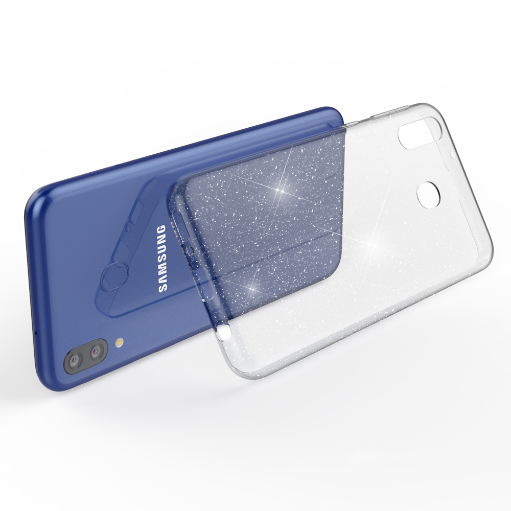 NALIA Klare Transparent Galaxy Silikon Glitzer Backcover, Hülle, Samsung, M20