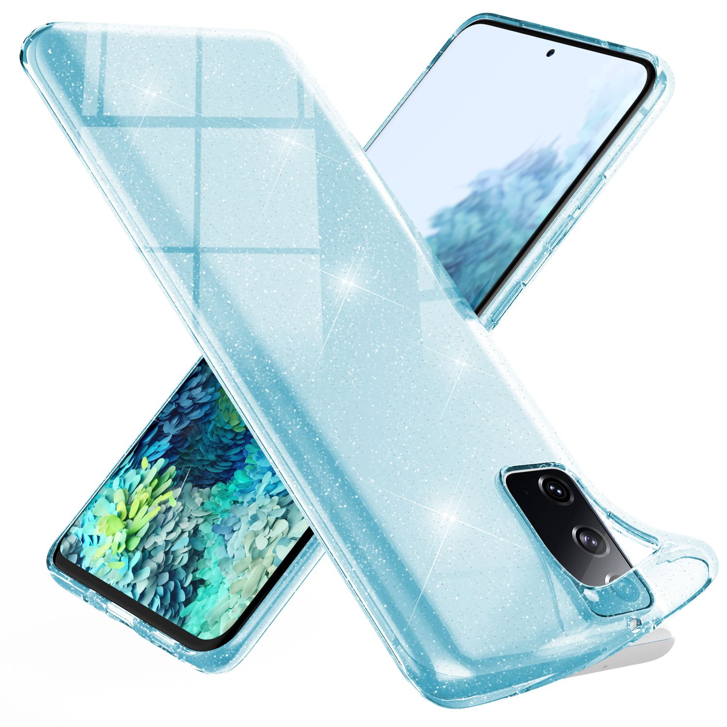 NALIA Klare Glitzer Silikon Blau Backcover, S20 Galaxy Samsung, FE, Hülle