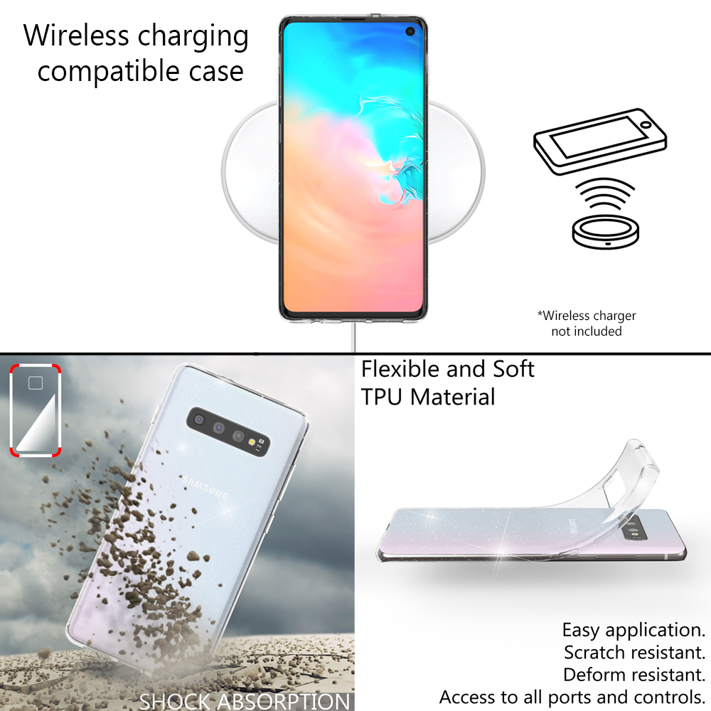 Eine Handyhülle in einem kabellosen Lade-Setup mit einem Telefon und einem Diagramm.