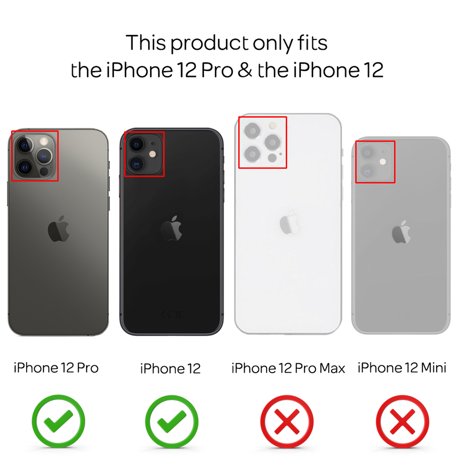 Cuatro iPhones lado a lado, dos con marcas verdes, dos con cruces rojas. Indica compatibilidad.