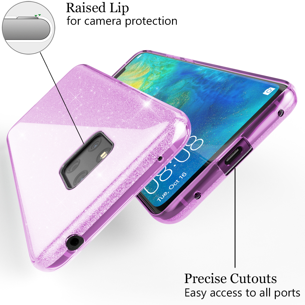 Eine glänzende, pinke Handyhülle mit Telefon, das den Bildschirm zeigt. Es gibt eine erhöhte Lippe zum Schutz der Kamera.