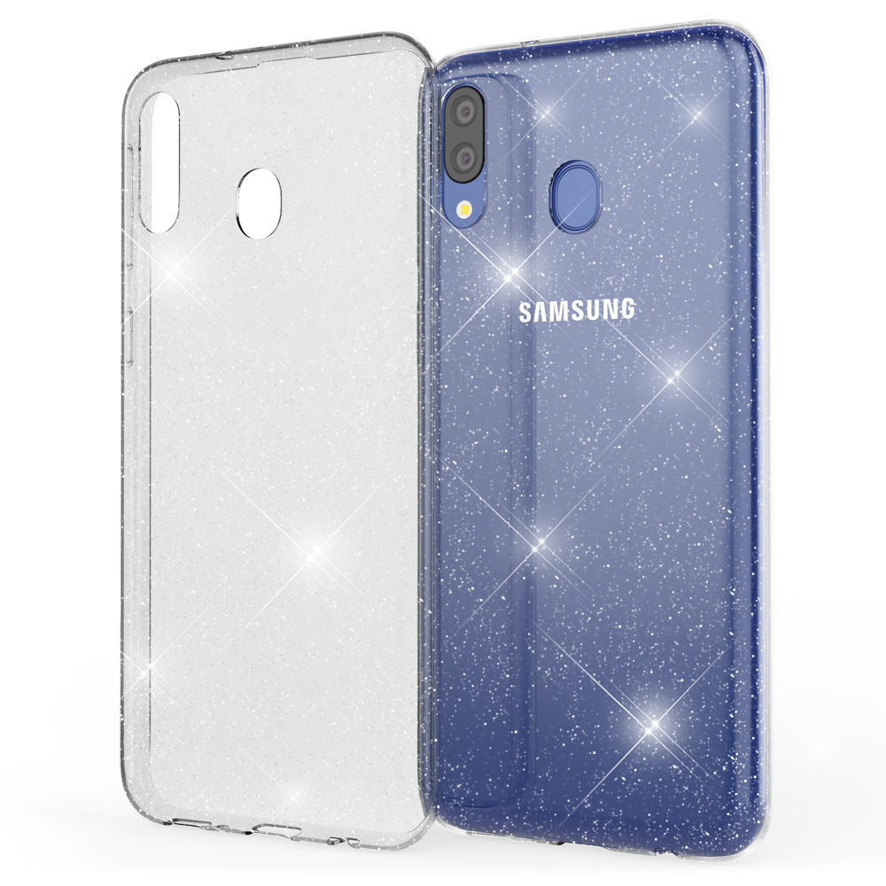 NALIA Klare Transparent Galaxy Silikon Glitzer Backcover, Hülle, Samsung, M20