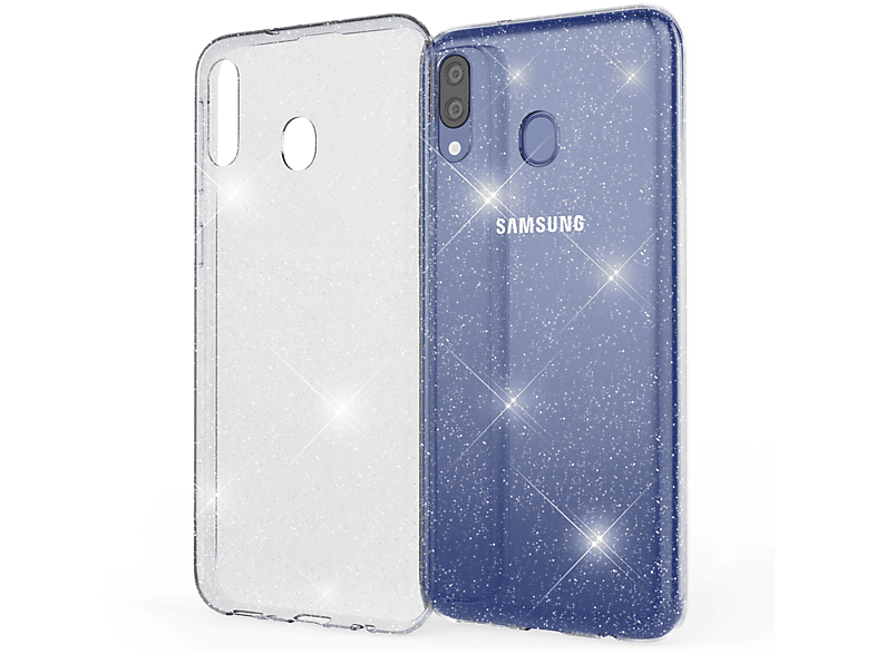 M20, Samsung, Silikon Glitzer Hülle, Klare Galaxy Transparent Backcover, NALIA