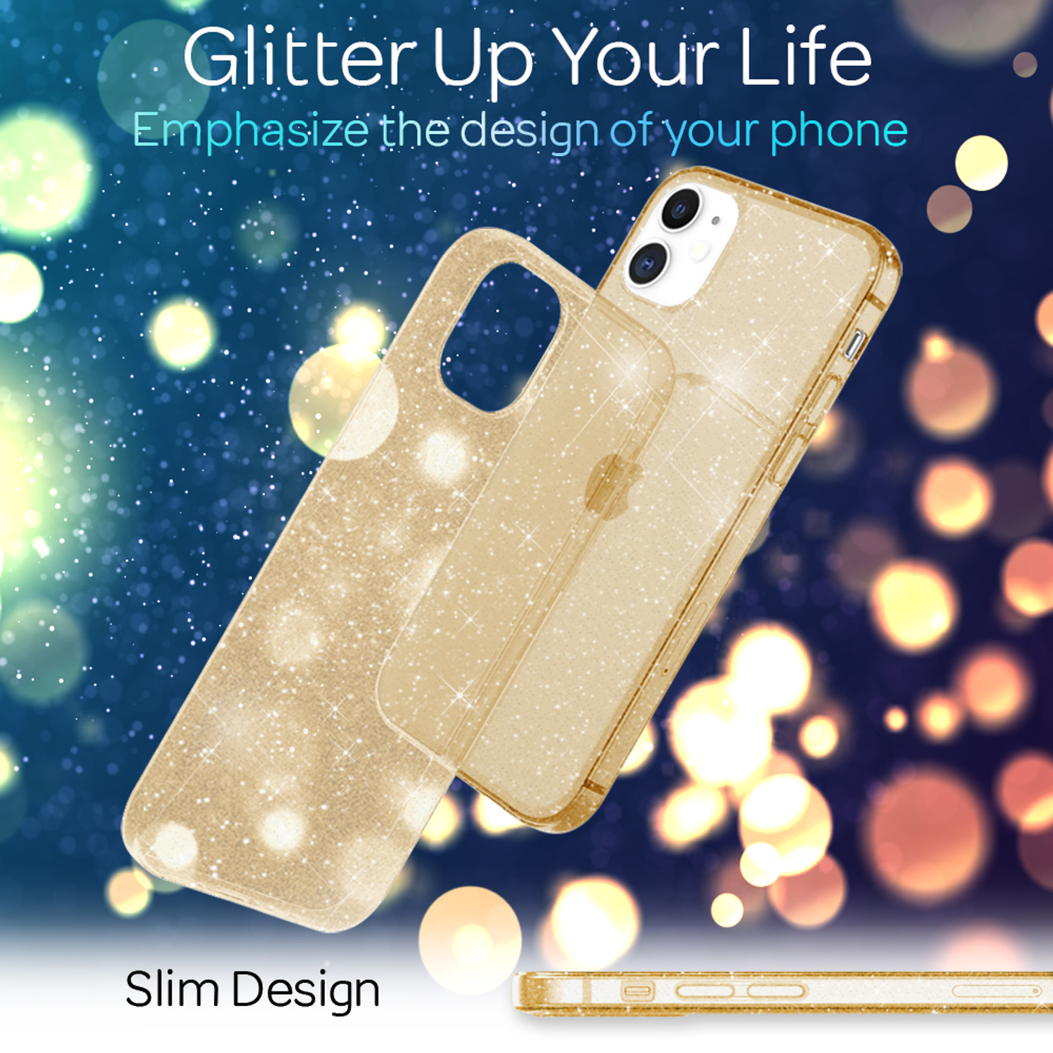 NALIA Klare Glitzer Silikon Mini, iPhone Hülle, 12 Gold Apple, Backcover