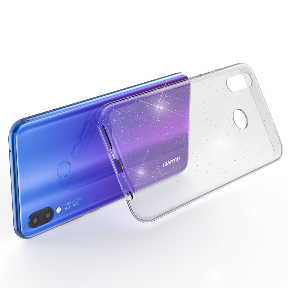 NALIA Klare Glitzer P Huawei, Smart Hülle, Backcover, Silikon Plus (2018), Transparent