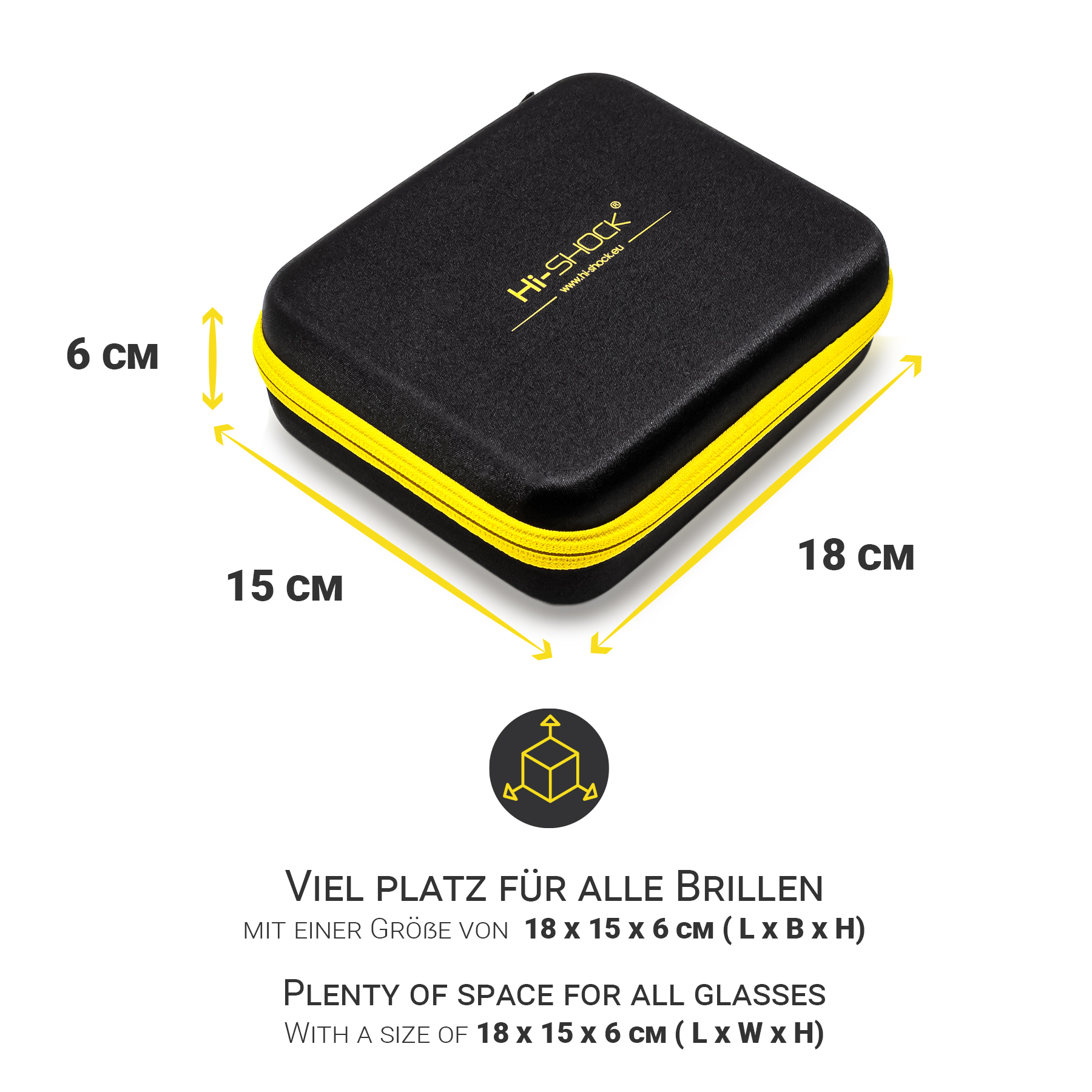 HI-SHOCK Dual Stoßabsorbierendes Brillenetui, | Case schwarz/gelb Case