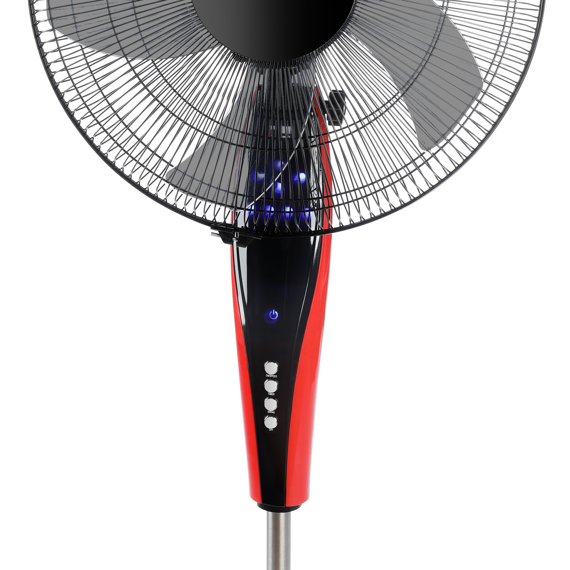 ECHOS Eco-100 Standventilator mit 7.5h (45 Watt) Ventilator | und Fernbedienung Timer / Schwarz Rot