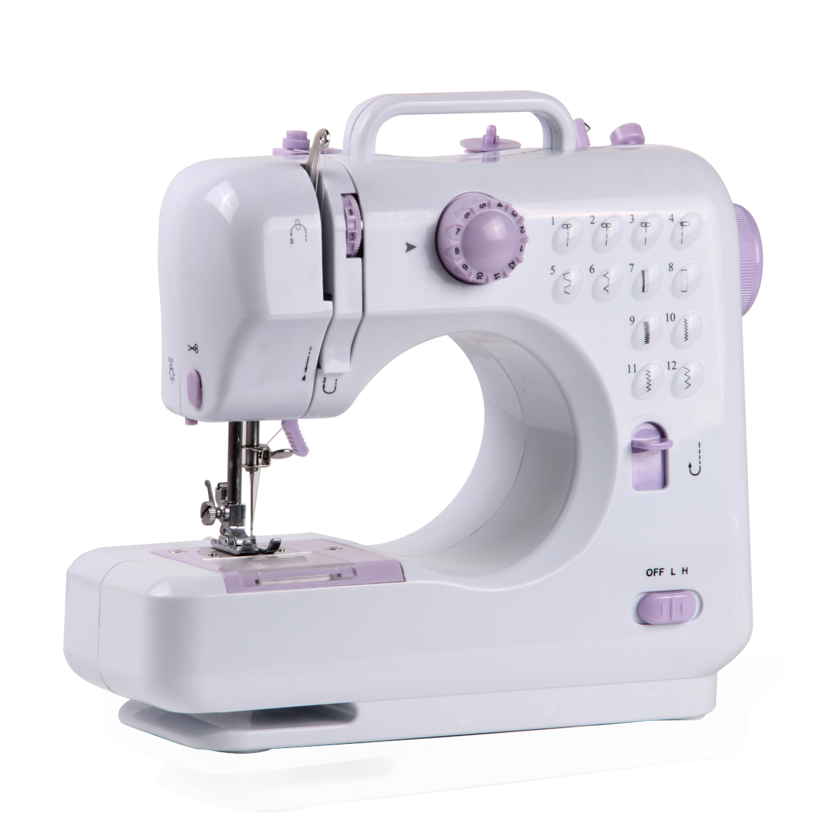 Prixton P110 De coser con 12 puntadas diferentes mini maquina portatil para accesorios integrada y tipos incluye pedal dimensiones 26x25x11.5 cm patrones lila