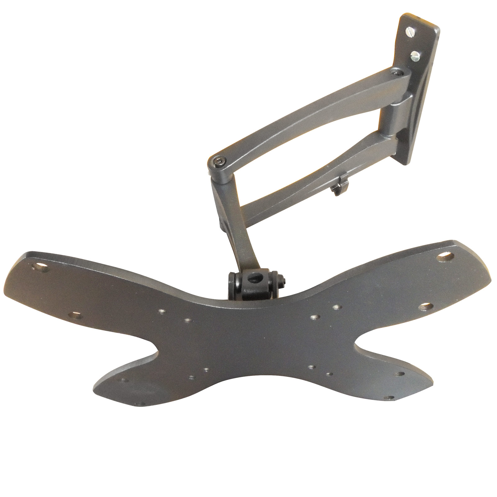Wandhalterung für Fernseher. Metallarm und Platte. Hängt an der Wand. Verstellbar. Schwarze Farbe.
