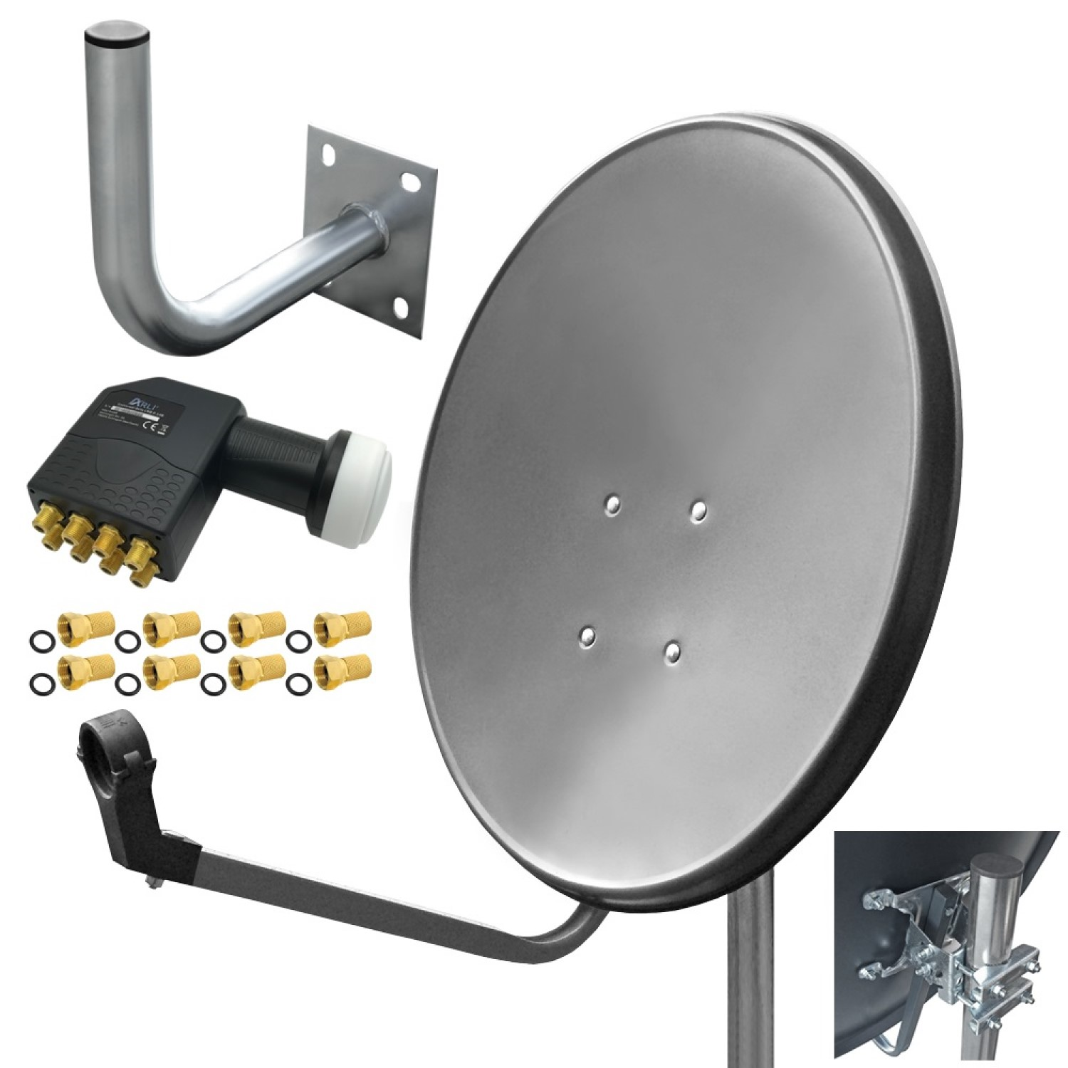 ARLI Satelliten Set Wandhalter 25cm Anlage Sat cm, (60 Octo LNB)